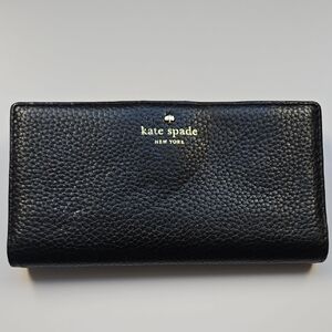 KATE SPADE BIFOLD CREDIT CARD, BLACK PEBBLED, LEATHER WALLET.